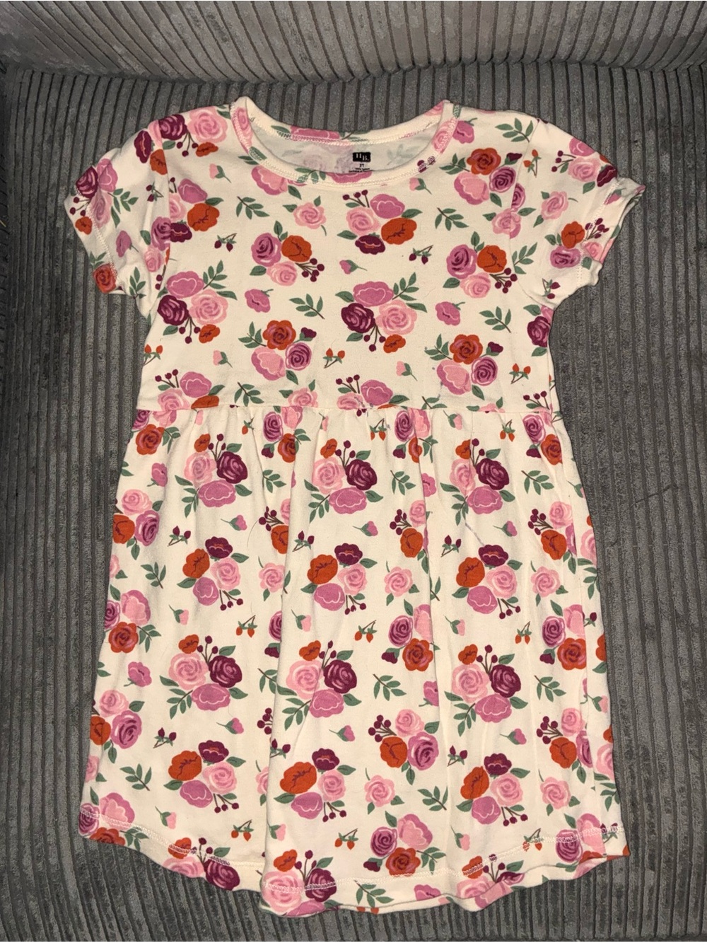 Girls' Floral Short Sleeve Casual Dress - Pink & Orange Roses